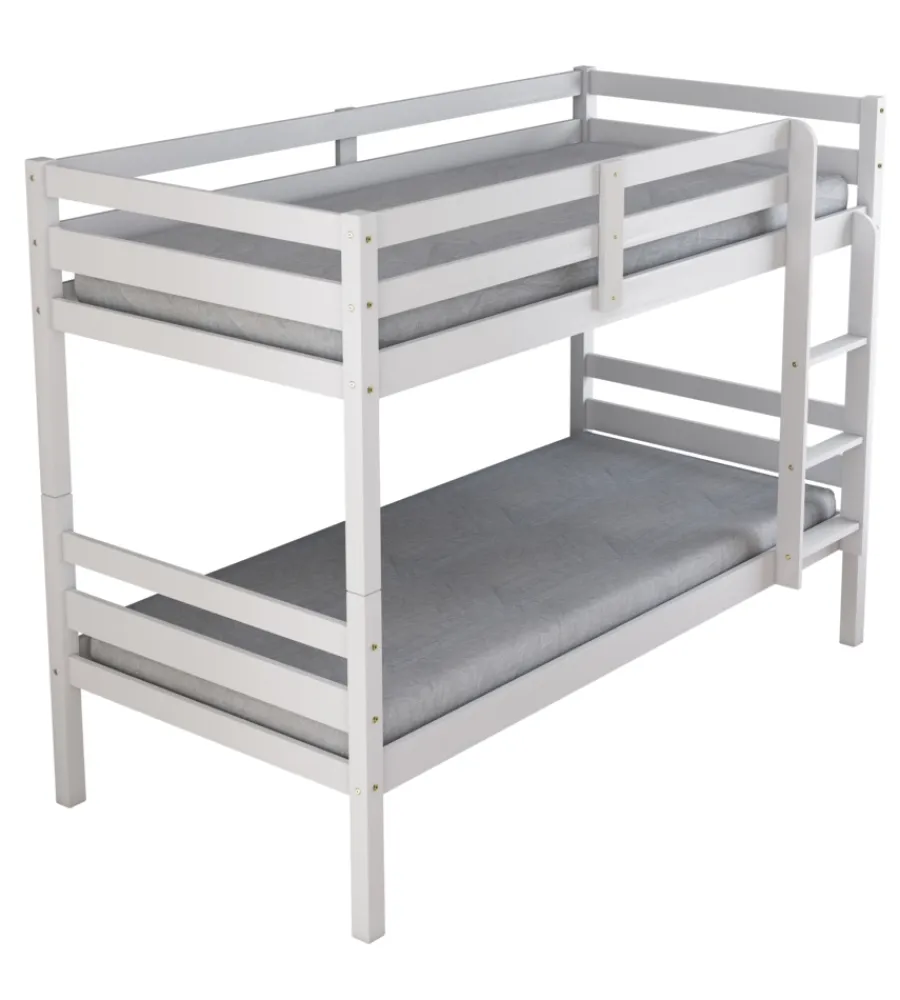 Letti E Comodini-BellaHome Letto a castello "lione" in pino massello bianco laccato 199,5x97x150 cm