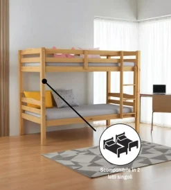 Online Letto a castello "marsiglia" in pino massello miele 202x98x150 cm Letti E Comodini