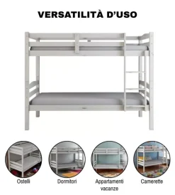 Letti E Comodini-BellaHome Letto a castello "marsiglia" in pino massello bianco 202x98x150 cm