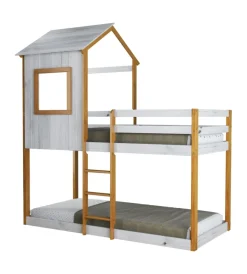 Letti E Comodini-BellaHome Letto a castello per ragazzi "lille" in pino massello con soppalco a casetta 200,5x111x215 cm