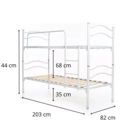 Letti E Comodini|Letto a castello singolo scomponibile somnus in metallo bianco 203x145,5x83 cm