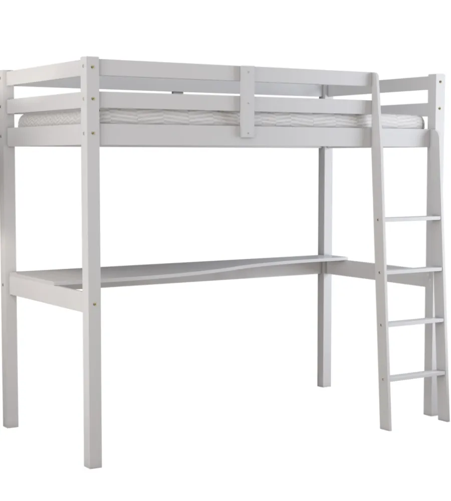 Letto a soppalco con scrivania "nizza" in pino massello bianco laccato 202x98x176 cm Letti E Comodini