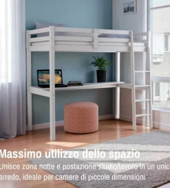 Letto a soppalco con scrivania