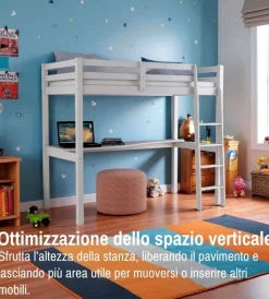 Letto a soppalco con scrivania