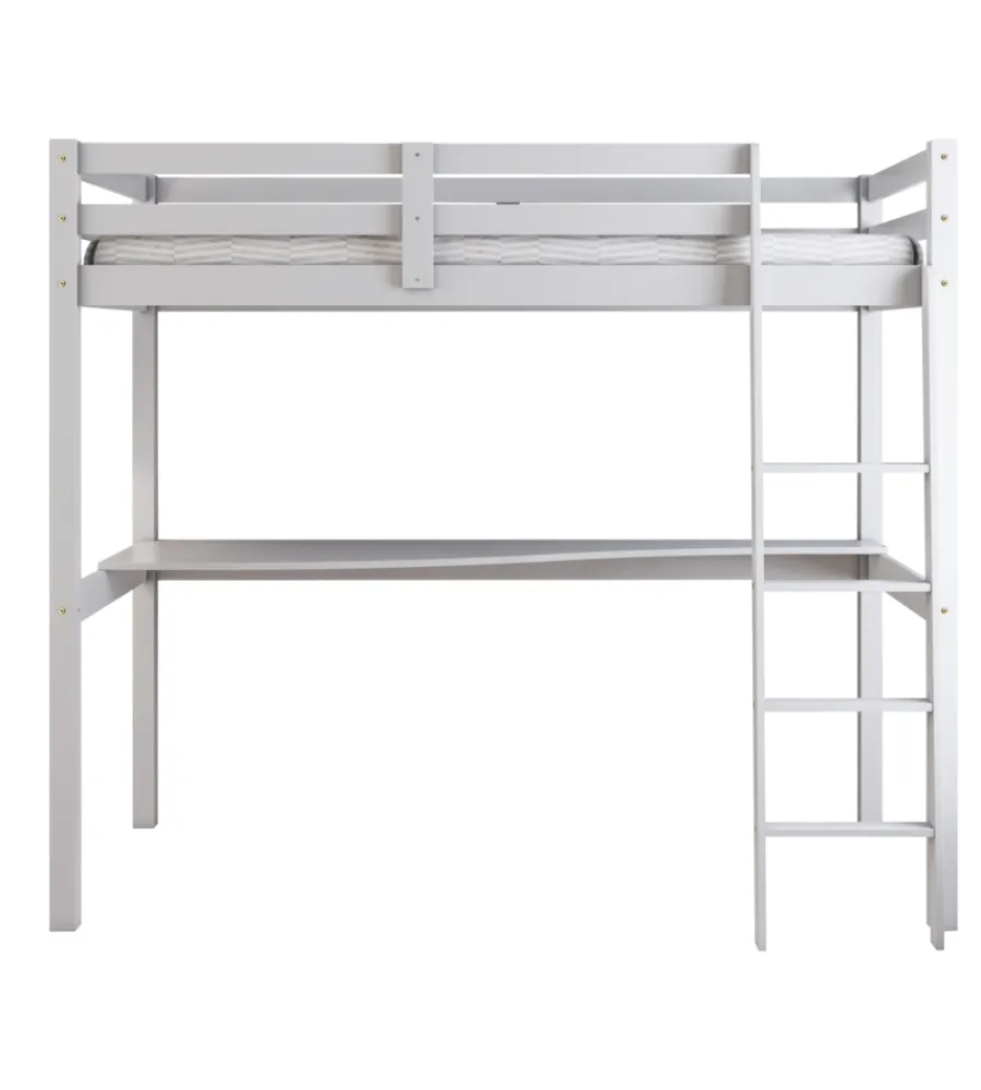 Letto a soppalco con scrivania "nizza" in pino massello bianco laccato 202x98x176 cm Letti E Comodini