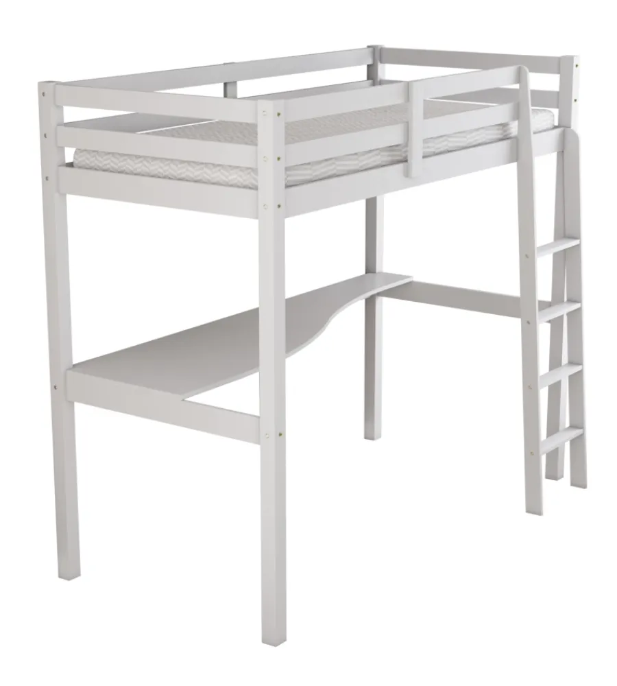 Letto a soppalco con scrivania "nizza" in pino massello bianco laccato 202x98x176 cm Letti E Comodini