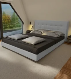 New Letto matrimoniale "parigi" grigio chiaro 160x200x102 cm Letti E Comodini