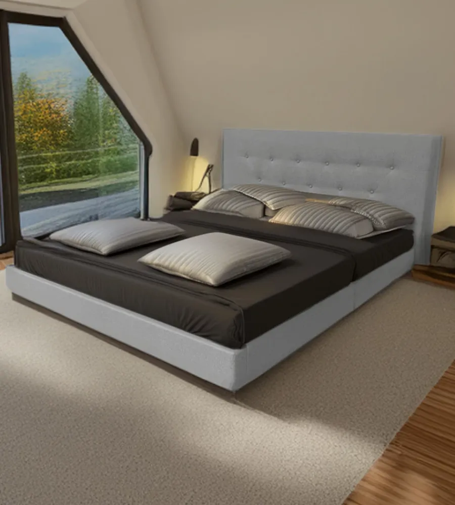 New Letto matrimoniale "parigi" grigio chiaro 160x200x102 cm Letti E Comodini