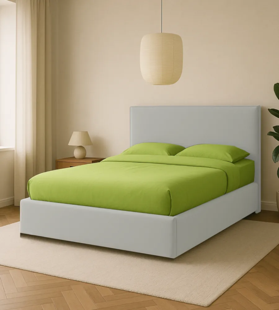 Letti E Comodini- Letto matrimoniale contenitore "zoom" in tessuto bianco 160x190 cm