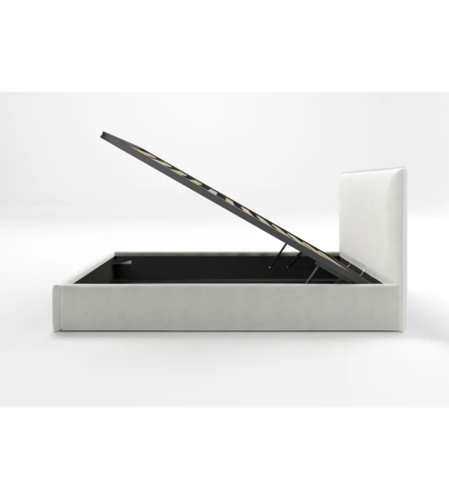 Letti E Comodini- Letto matrimoniale contenitore "zoom" in tessuto bianco 160x190 cm