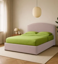 Letti E Comodini|Letto matrimoniale contenitore "moon" in tessuto rosa 160x190 cm