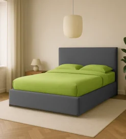 Letti E Comodini- Letto matrimoniale contenitore "zoom" in tessuto grigio 160x190 cm