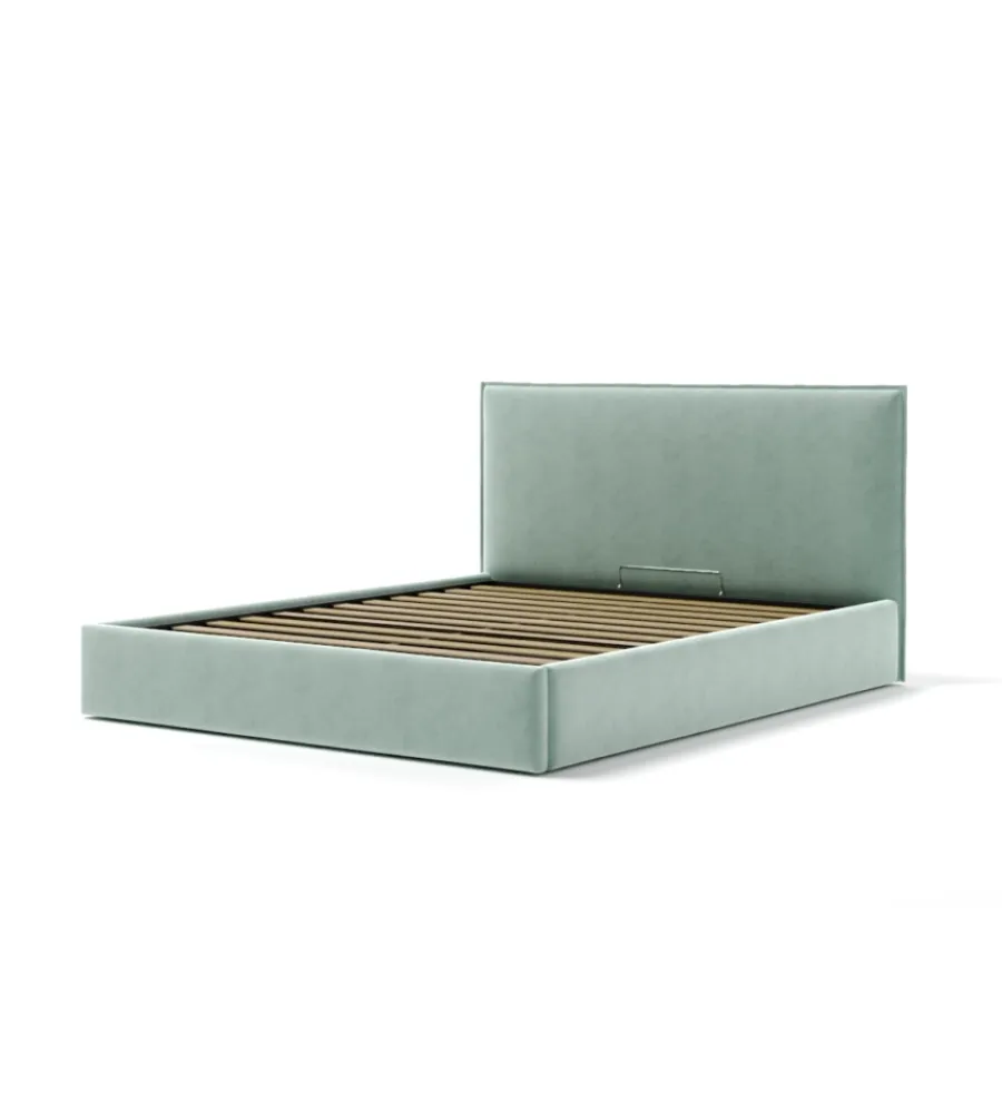 Letti E Comodini|Letto matrimoniale contenitore "zoom" in tessuto celeste 160x190 cm
