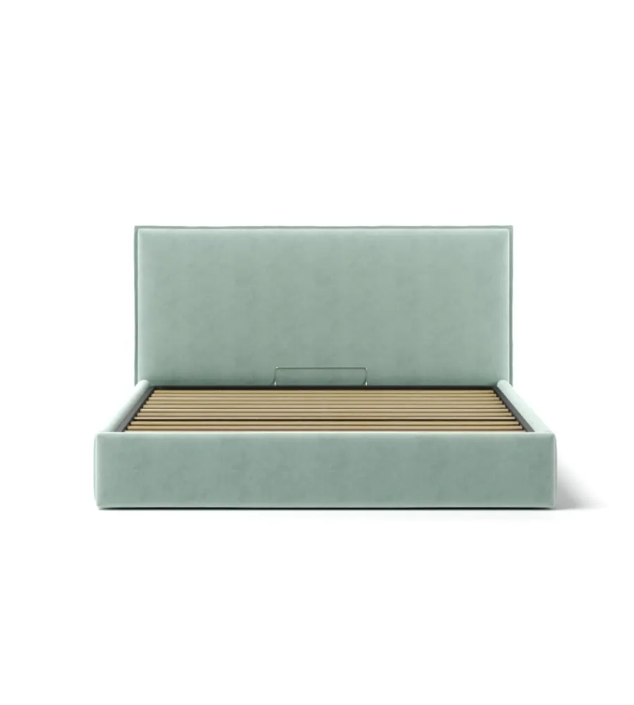 Letti E Comodini|Letto matrimoniale contenitore "zoom" in tessuto celeste 160x190 cm
