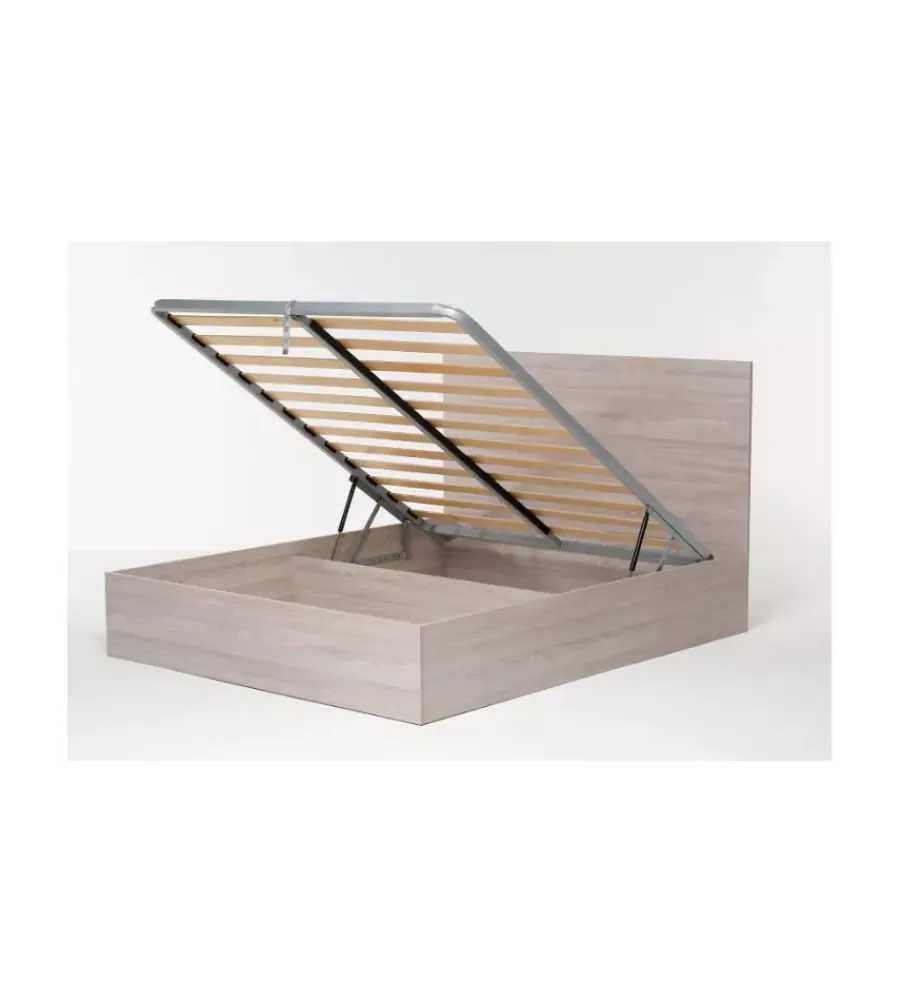 Letti E Comodini|Letto matrimoniale "hi box" olmo naturale con rete e contenitore 160x190 cm