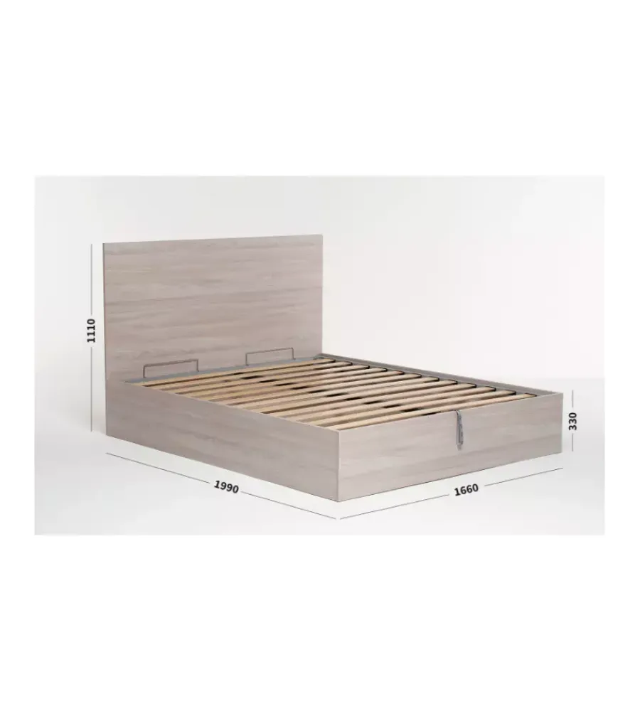 Letti E Comodini|Letto matrimoniale "hi box" olmo naturale con rete e contenitore 160x190 cm