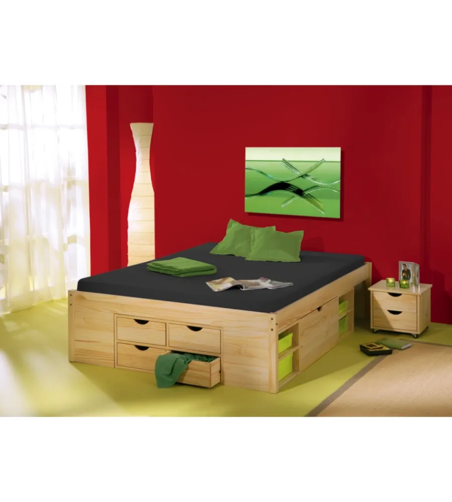 Discount Letto matrimoniale in legno con contenitori e comodini estraibili 166x209x47,5 cm Letti E Comodini