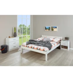 Letti E Comodini|Letto matrimoniale in legno di pino massello bianco 140x200 cm