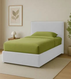 Letti E Comodini- Letto piazza e mezza contenitore "zoom" in tessuto bianco 120x190 cm