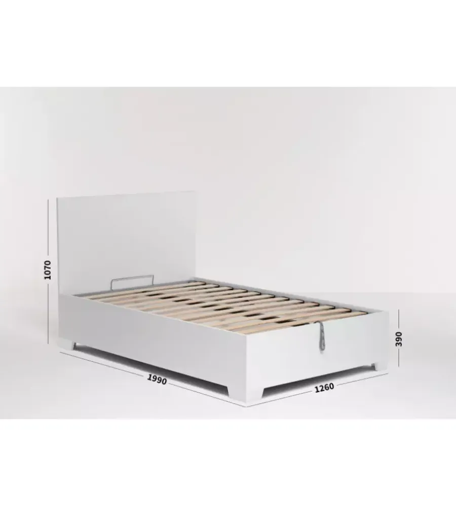 New Letto piazza e mezza contenitore con piedini "hi box" bianco 120x190 cm Letti E Comodini
