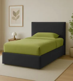 Letti E Comodini|Letto piazza e mezza contenitore "zoom" in ecopelle nero 120x190 cm
