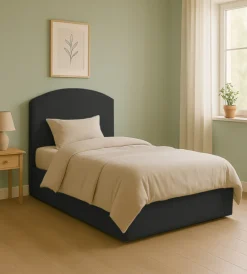 Clearance Letto piazza e mezza contenitore "moon" in ecopelle nero 120x190 cm Letti E Comodini