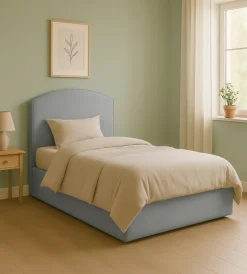 Letti E Comodini|Letto piazza e mezza contenitore "moon" in ecopelle grigio 120x190 cm