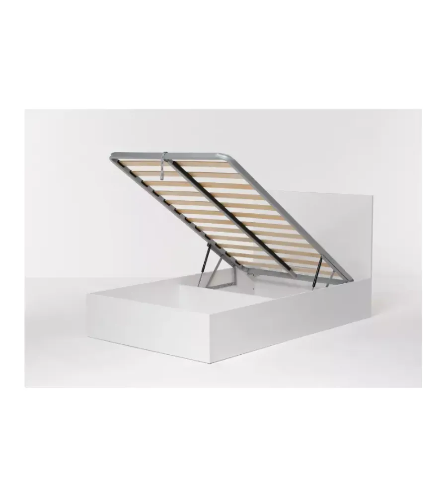 Letti E Comodini- Letto piazza e mezza contenitore "hi box" bianco 120x190 cm