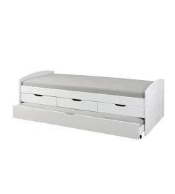 Letti E Comodini|Letto singolo con 3 cassetti e letto estraibile in pino bianco 90x200 cm