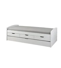Letti E Comodini|Letto singolo con 3 cassetti e letto estraibile in pino bianco 90x200 cm