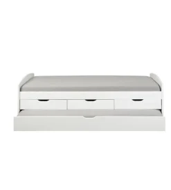 Letti E Comodini|Letto singolo con 3 cassetti e letto estraibile in pino bianco 90x200 cm