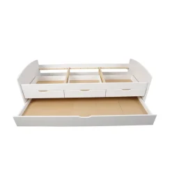 Letti E Comodini|Letto singolo con 3 cassetti e letto estraibile in pino bianco 90x200 cm