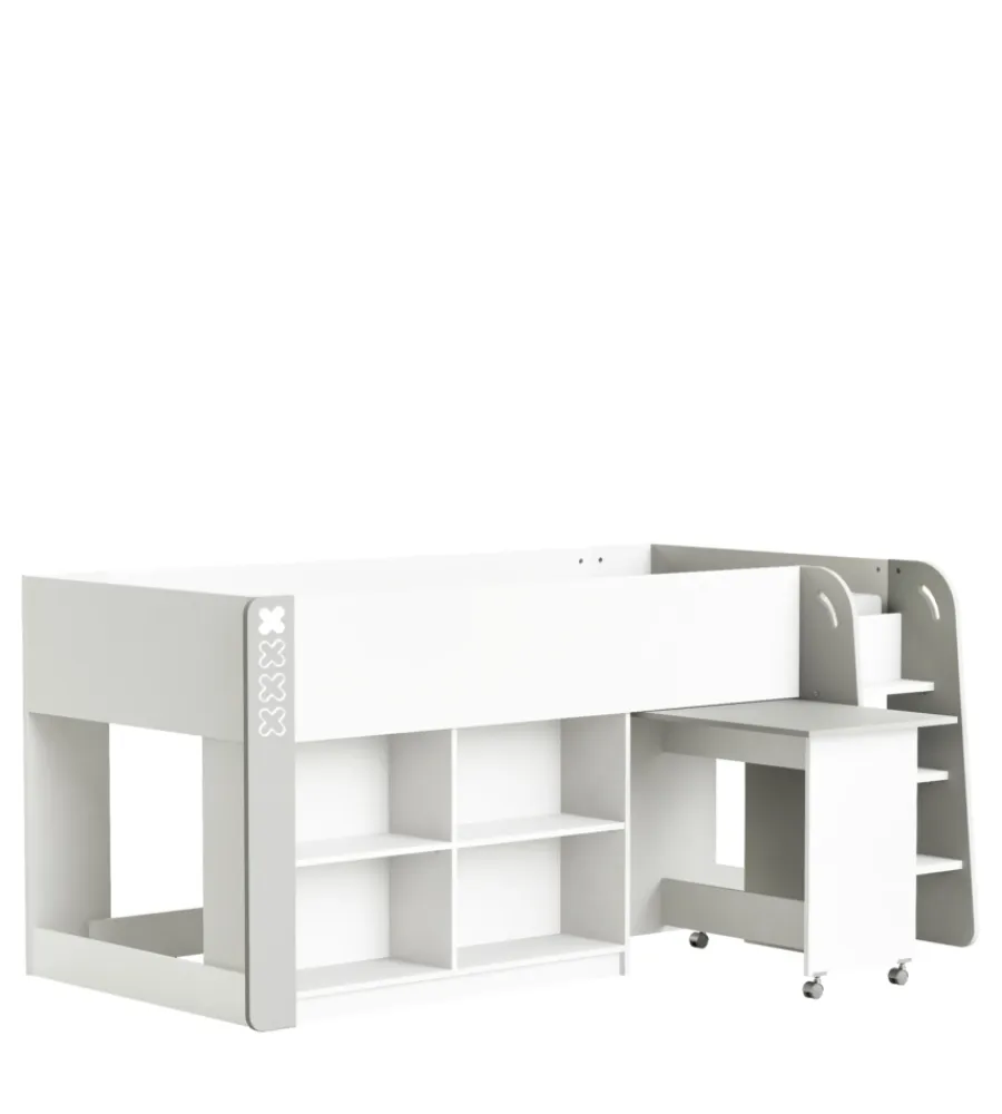 Letti E Comodini|Letto singolo con scrivania estraibile bianco 210,3x124,2x97,8 cm