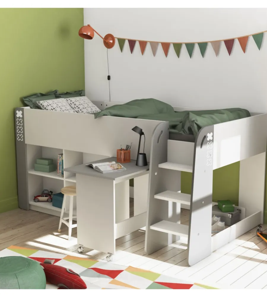Letti E Comodini|Letto singolo con scrivania estraibile bianco 210,3x124,2x97,8 cm