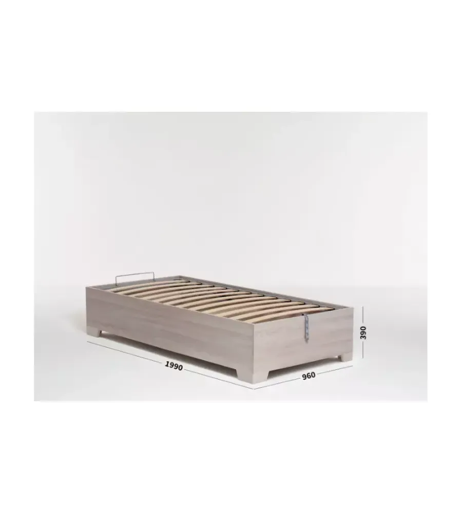 Letti E Comodini|Letto singolo contenitore con piedini "bed box" olmo naturale 90x190 cm