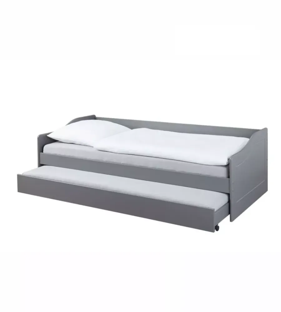 New Letto singolo grigio e letto estraibile con funzione divano 97x208x62 cm Letti E Comodini