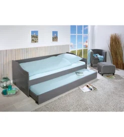 New Letto singolo grigio e letto estraibile con funzione divano 97x208x62 cm Letti E Comodini