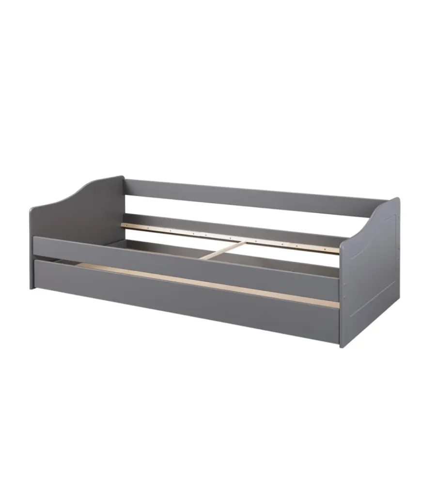 New Letto singolo grigio e letto estraibile con funzione divano 97x208x62 cm Letti E Comodini