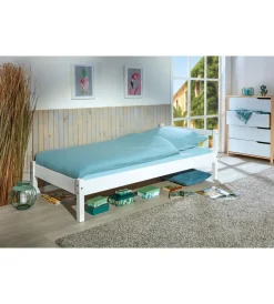 Letti E Comodini|Letto singolo in pino massello bianco 90x190 cm