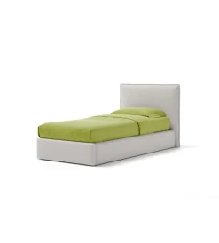 Letti E Comodini|Letto singolo "zoom" in ecopelle colore bianco con rete e contenitore, 90x190 cm