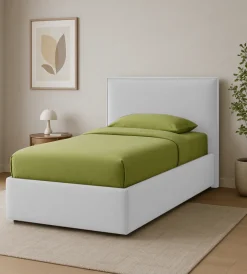 Online Letto singolo "zoom" in tessuto colore bianco con rete e contenitore, 90x190 cm Letti E Comodini