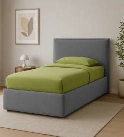 Letti E Comodini|Letto singolo "zoom" in tessuto colore grigio con rete e contenitore, 90x190 cm