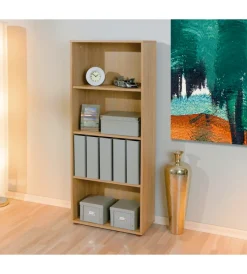Librerie|Libreria 4 livelli in laminato rifinito rovere, 60x145x30 cm