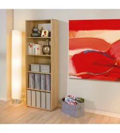 Librerie|Libreria 5 livelli in laminato rifinito rovere, 60x180x30 cm