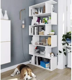 Librerie- Libreria 6 ripiani "athena" bianco lucido 80x25x192 cm