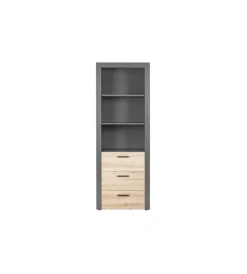 Librerie|Libreria 3 ripiani e 3 cassetti grigio e quercia, 68,6x41,6x190 cm