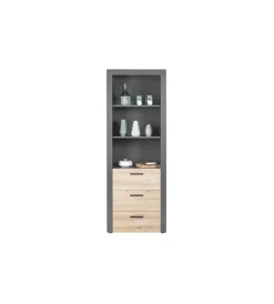 Librerie|Libreria 3 ripiani e 3 cassetti grigio e quercia, 68,6x41,6x190 cm