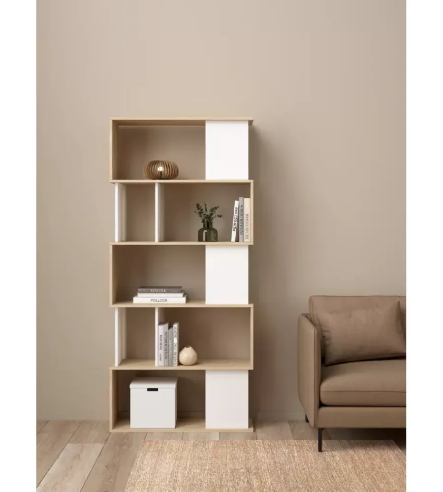 Libreria 5 ripiani "labirinto" bianco quercia 80x29,5x173,5 cm Librerie