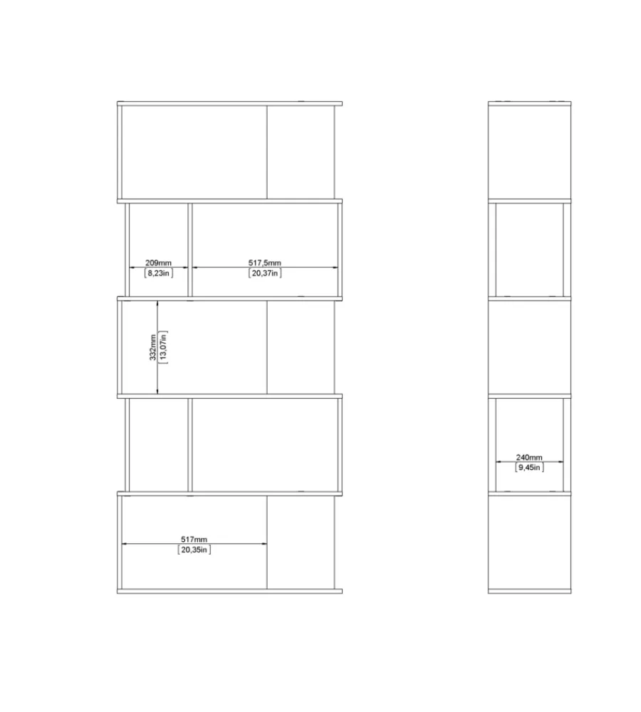 Libreria 5 ripiani "labirinto" bianco quercia 80x29,5x173,5 cm Librerie