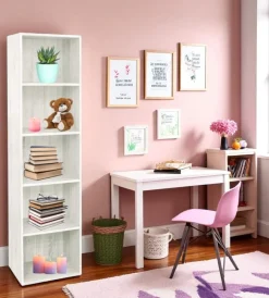 Librerie- Libreria 4 ripiani "ready 2" rovere bianco 40x29x172 cm